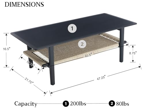 Farmhouse 2-Tier Coffee Table with Rattan Storage Shelf E637946