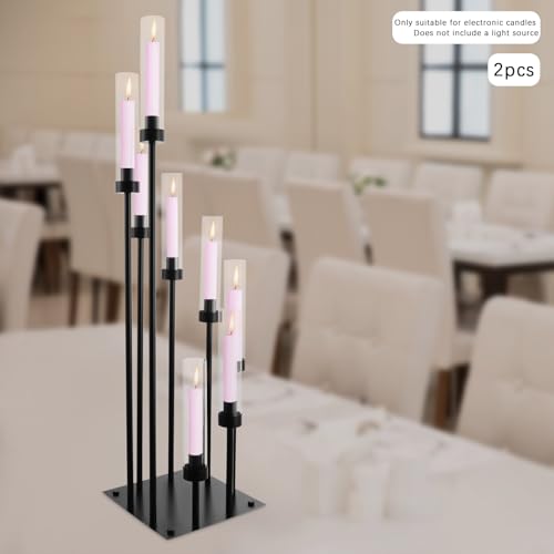 8 Arm Candle Holders Floor Candelabra Metal Candlestick Holder Set with Acrylic Shade 42.13" Tall Black A601730