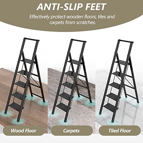 5 Step Aluminum Folding Ladder 300 lbs Capacity E9533