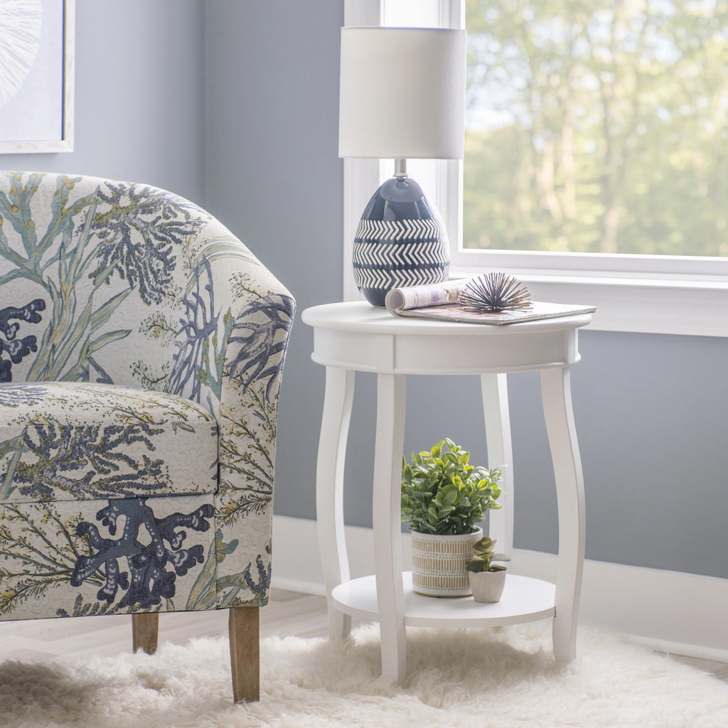 Round Indoor Accent Side Table with Shelf Z9997