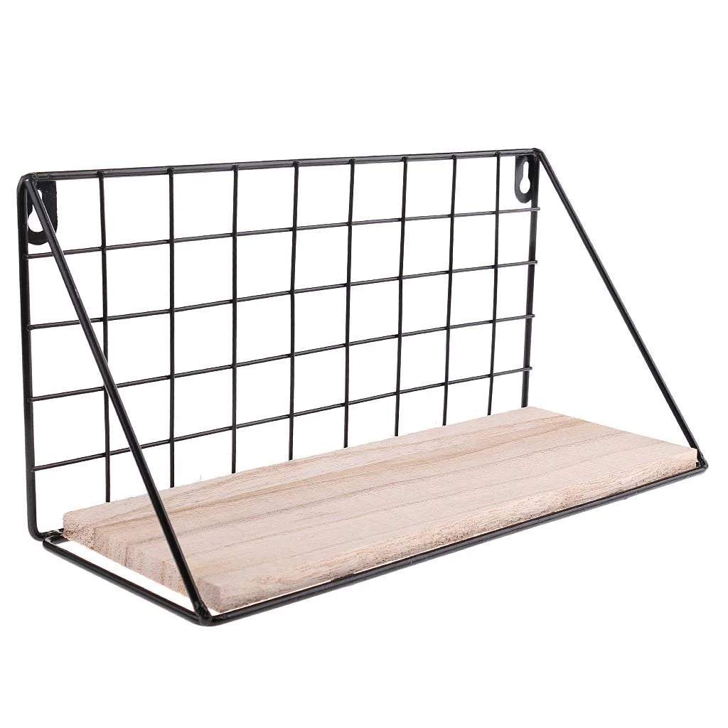 Rectangle Wall Shelf Unit, Wooden and Black Metal Floating Shelves C1090
