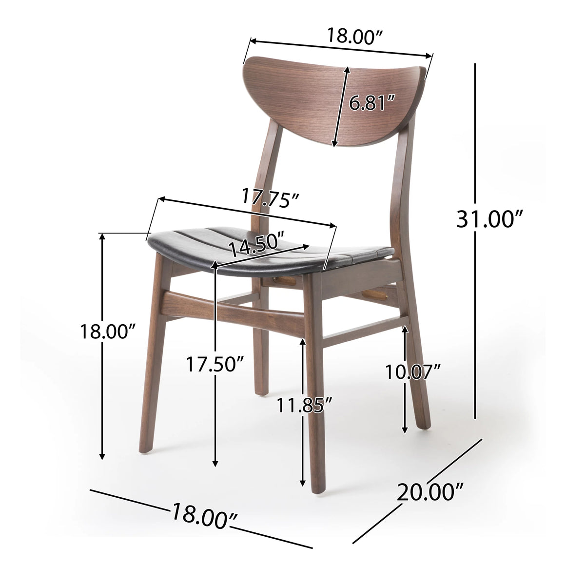 Mid Century Modern Wood Dining Chairs, Set of 2, Dark Brown and Walnut A815437