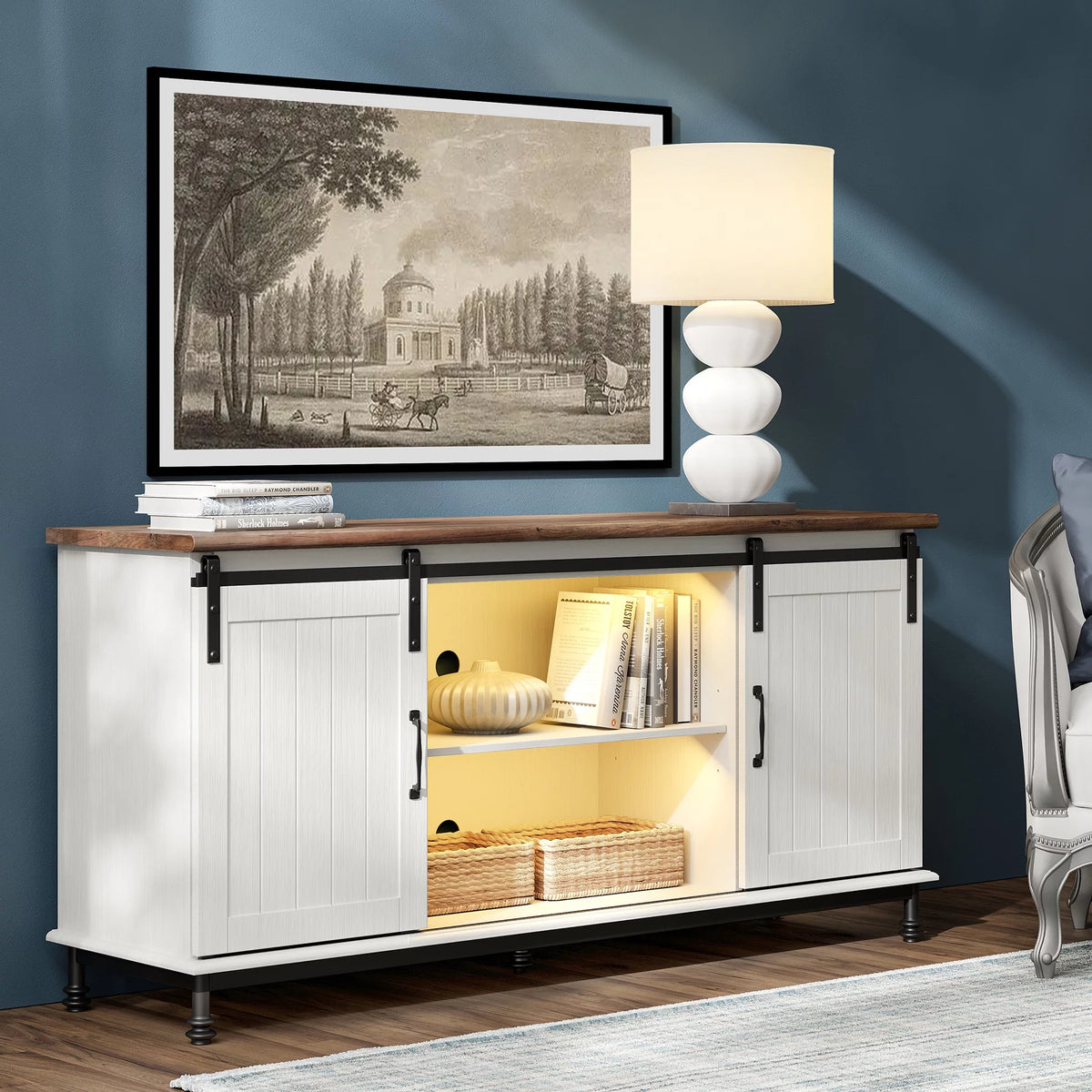 White Brown TV Stand with 2 Doors G64923