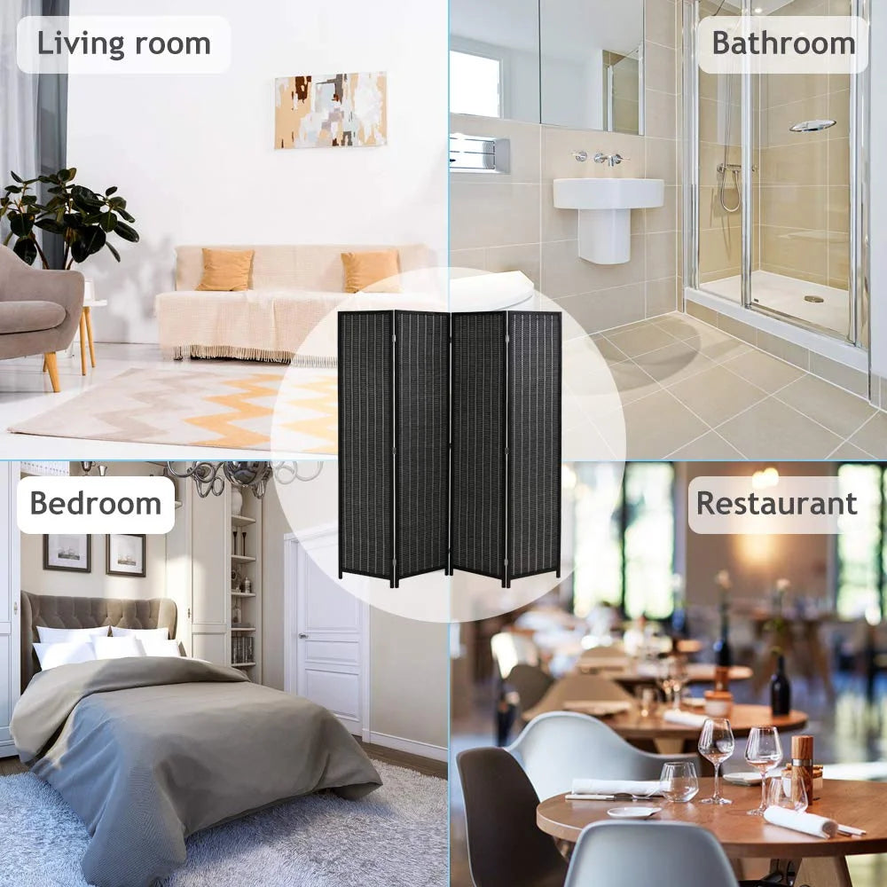 Black 4 Panel Folding Bamboo Room Divider J845