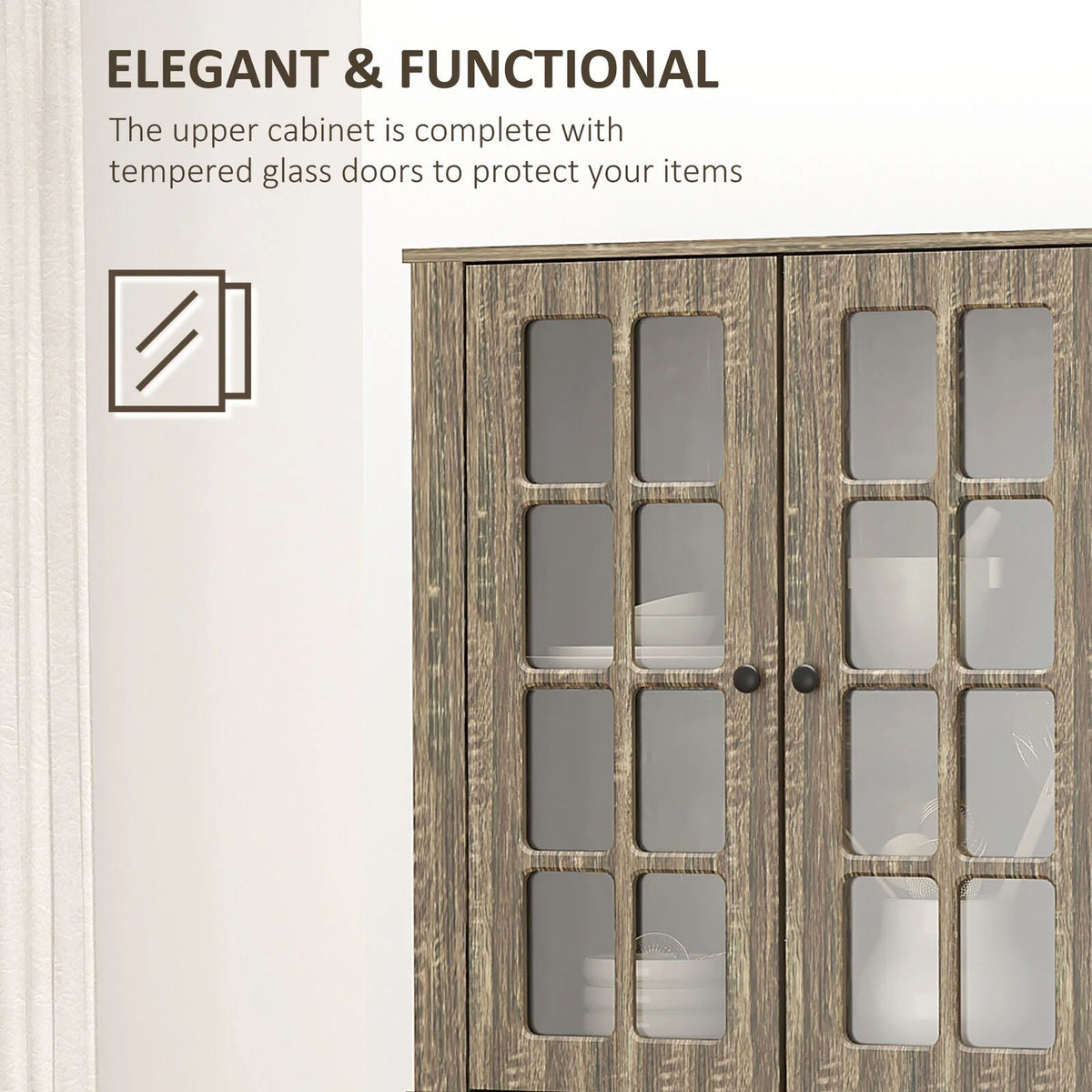 Kitchen Pantry Storage Cabinet with Glass Doors Z382350