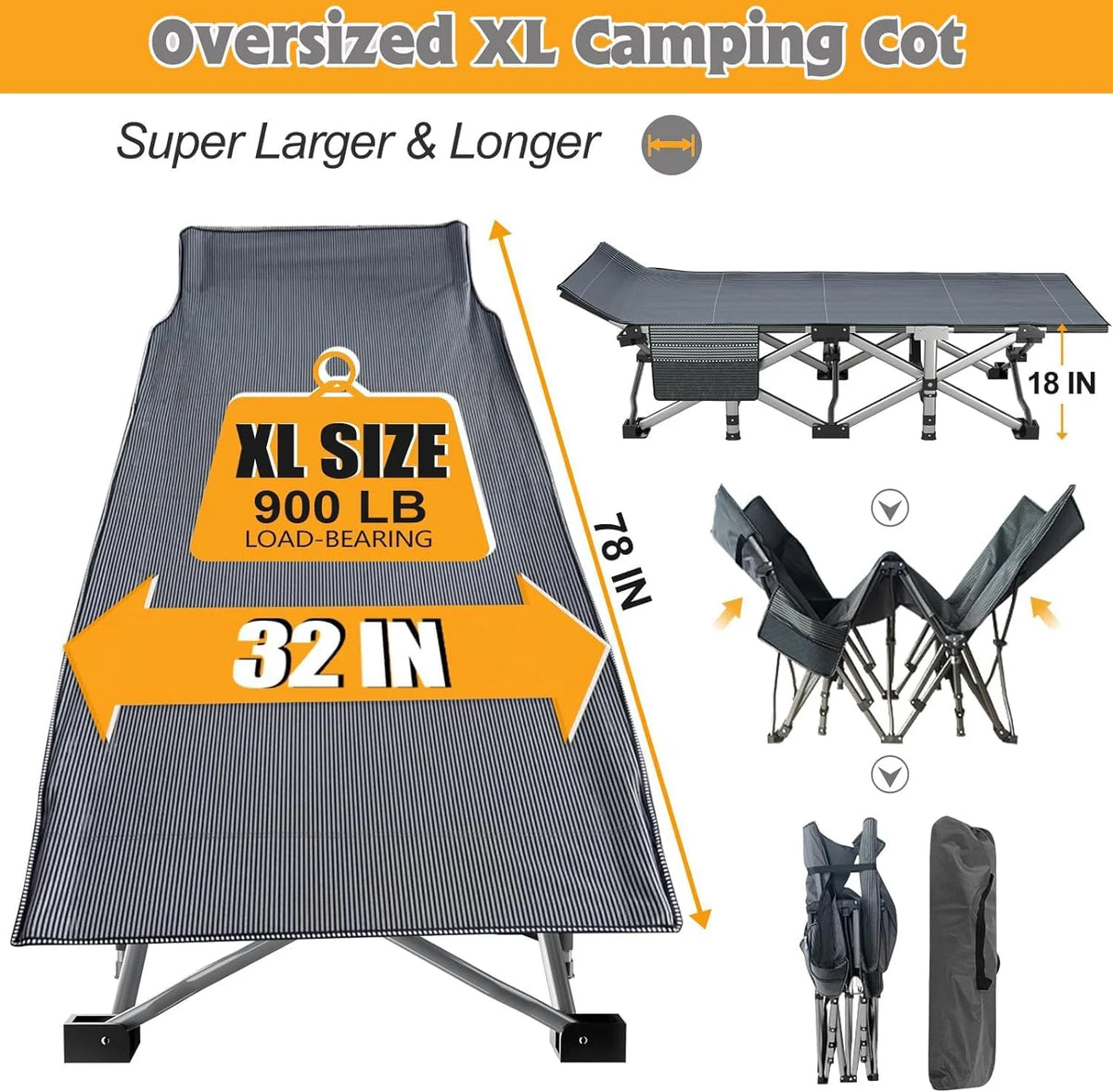 Oversized XL Folding Sleeping Cot M7107