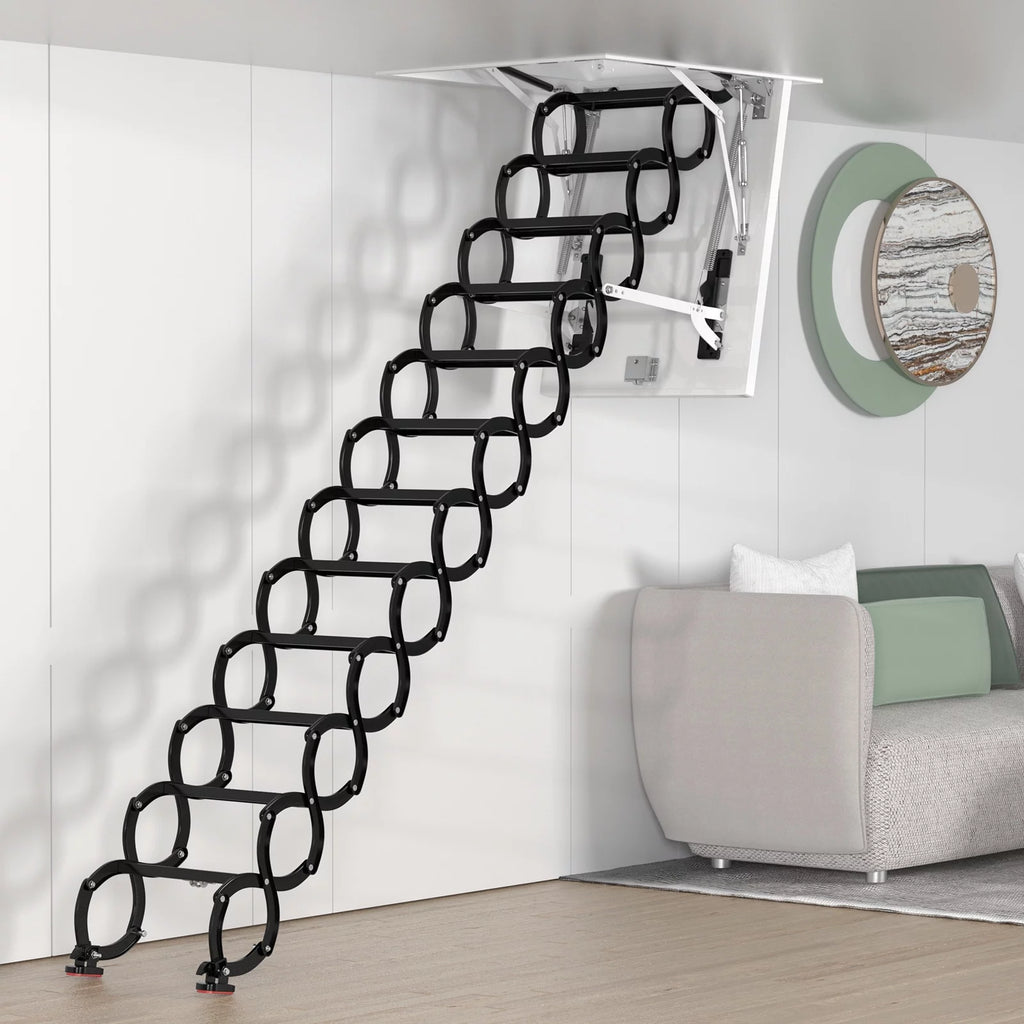 Black Loft Wall Folding Pulldown Attic Ceiling Ladder Stairs Q344091