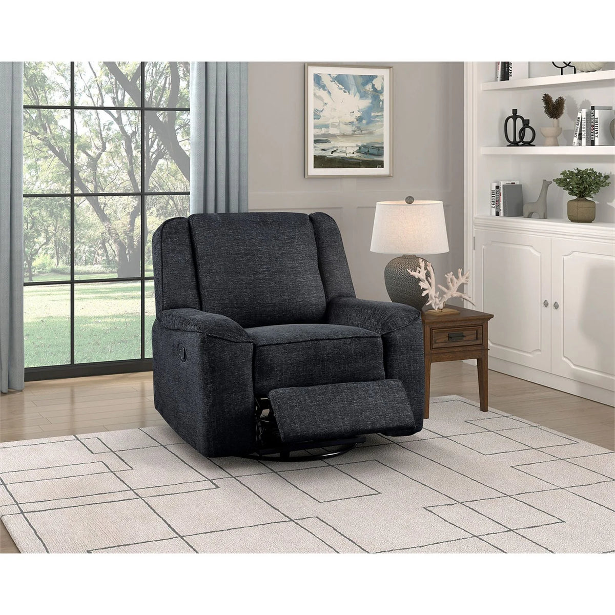 Ebony Chenille Upholstered Swivel Reclining Chair C997245