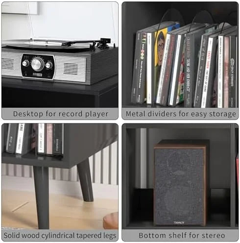 Mid-Century Record Player Stand with Vinyl Record Cabinet U279