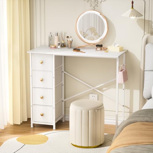 White Vanity Desk with 4 Fabric Drawers S996