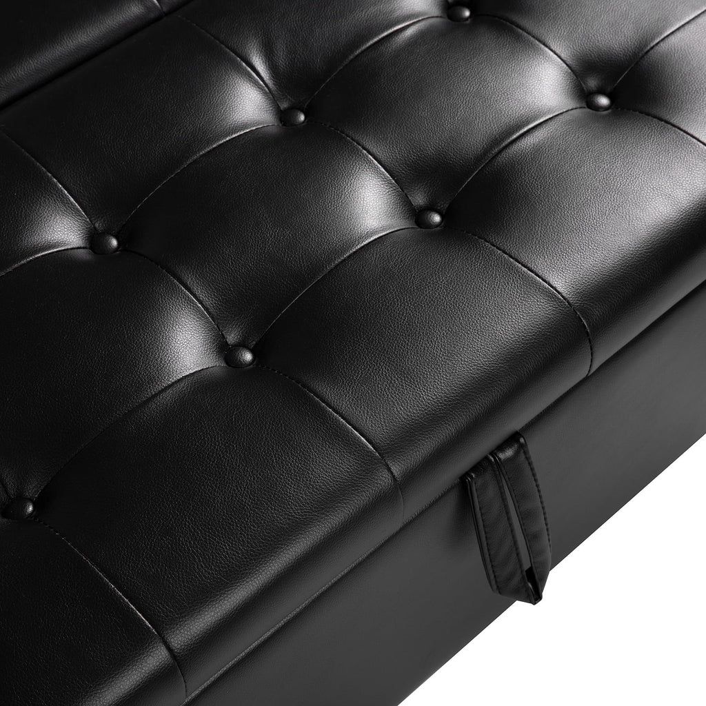Black Air Leather Tufted Lift-Top Storage Ottoman Bench E20605