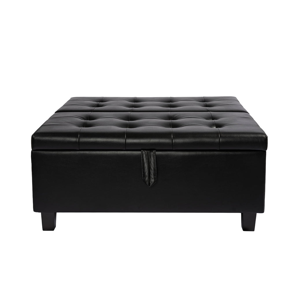 Black Air Leather Tufted Lift-Top Storage Ottoman Bench E20605