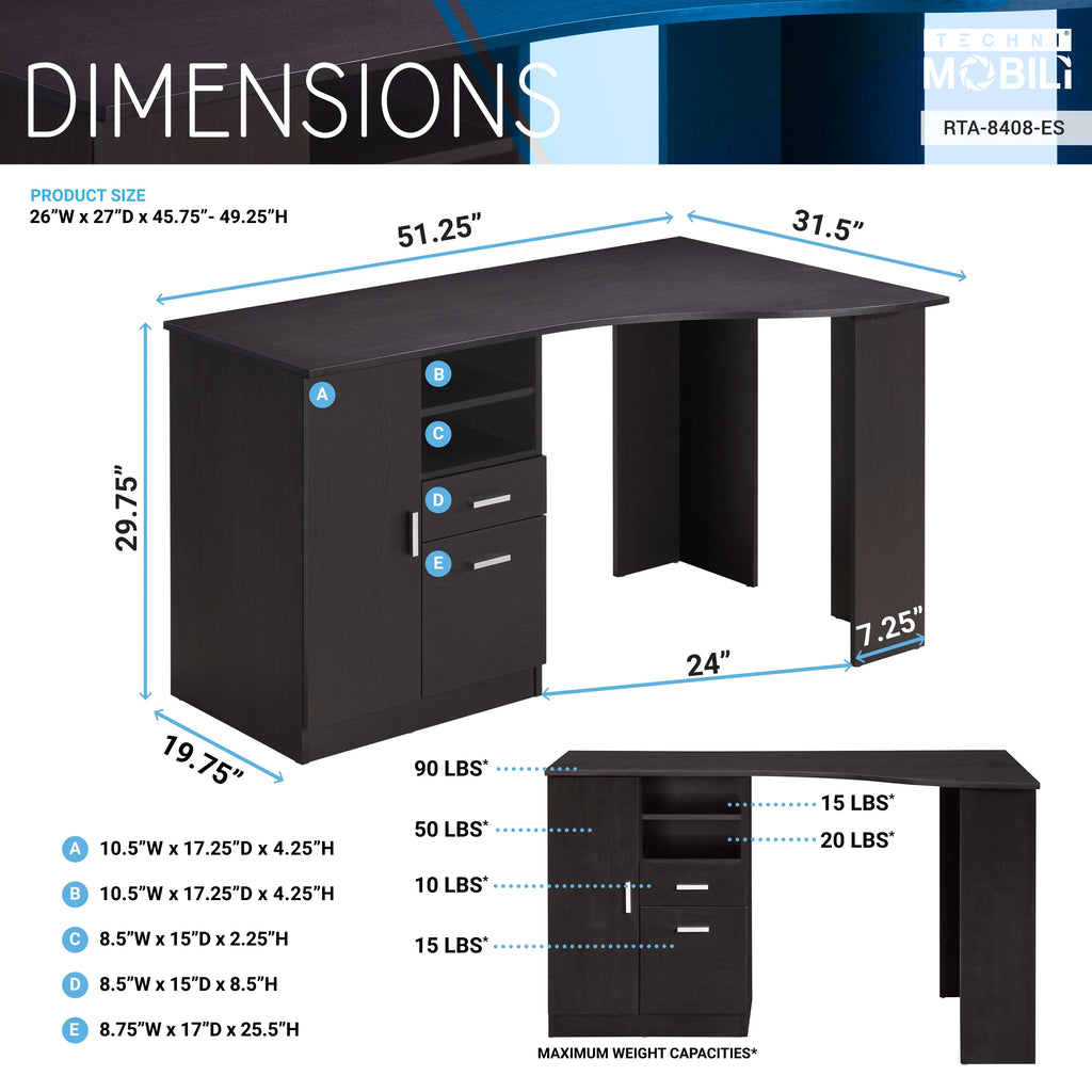 Classic Office Desk with Storage, Espresso E278473