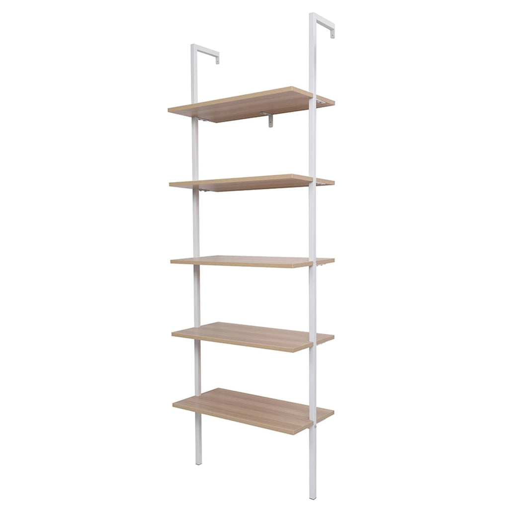 5-Shelf Wood Ladder Bookcase Walnut and White U6659