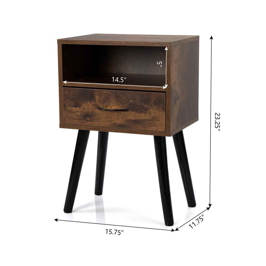 Rustic Brown End Tables with Storage Drawers and Shelf, Set of 2 D4034