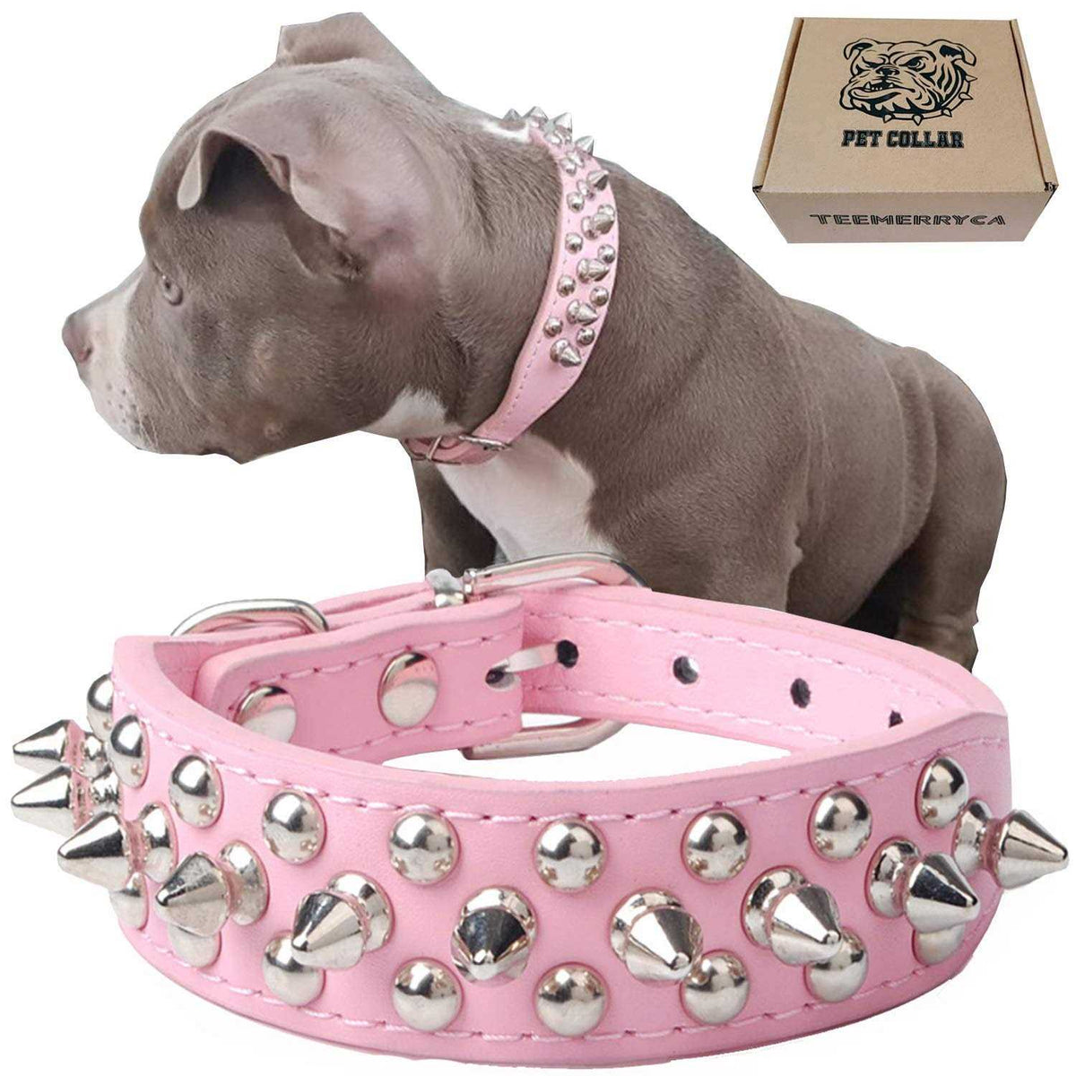 Adjustable Leather Spiked Studded Dog Collars J446