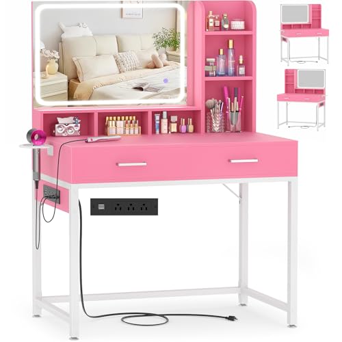 Black Vanity Desk with Mirror and Drawers I804