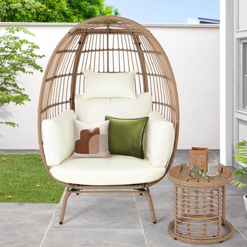 Beige Wicker Egg Chair with Cushions I1997