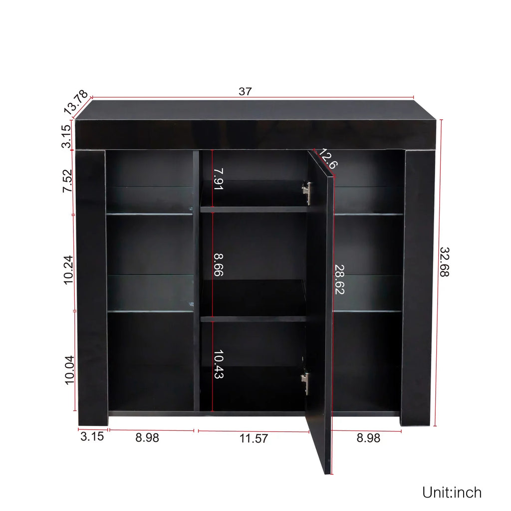 Black Modern Buffet Cabinet with LED Light and Drawer S878