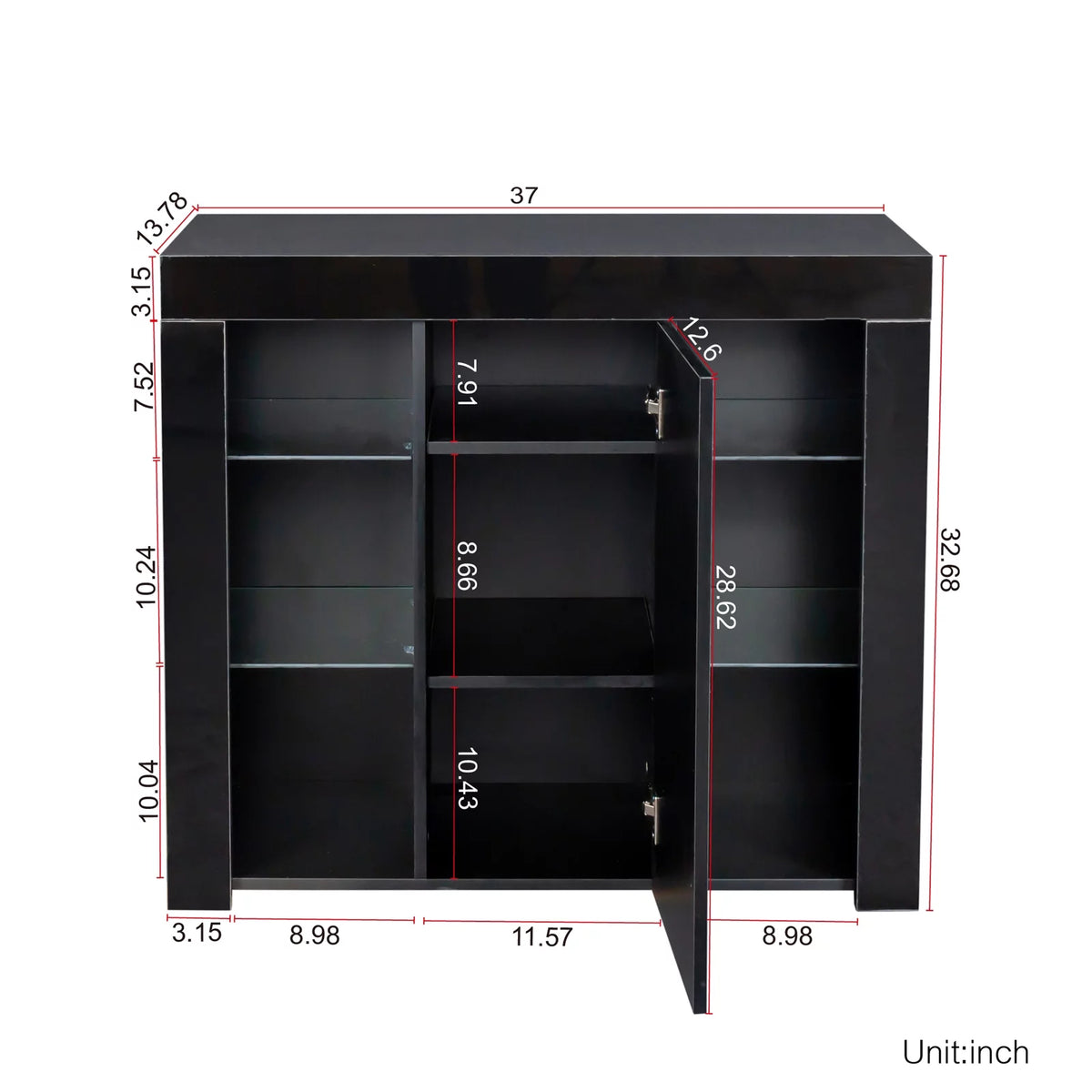Black Modern Buffet Cabinet with LED Light and Drawer S878