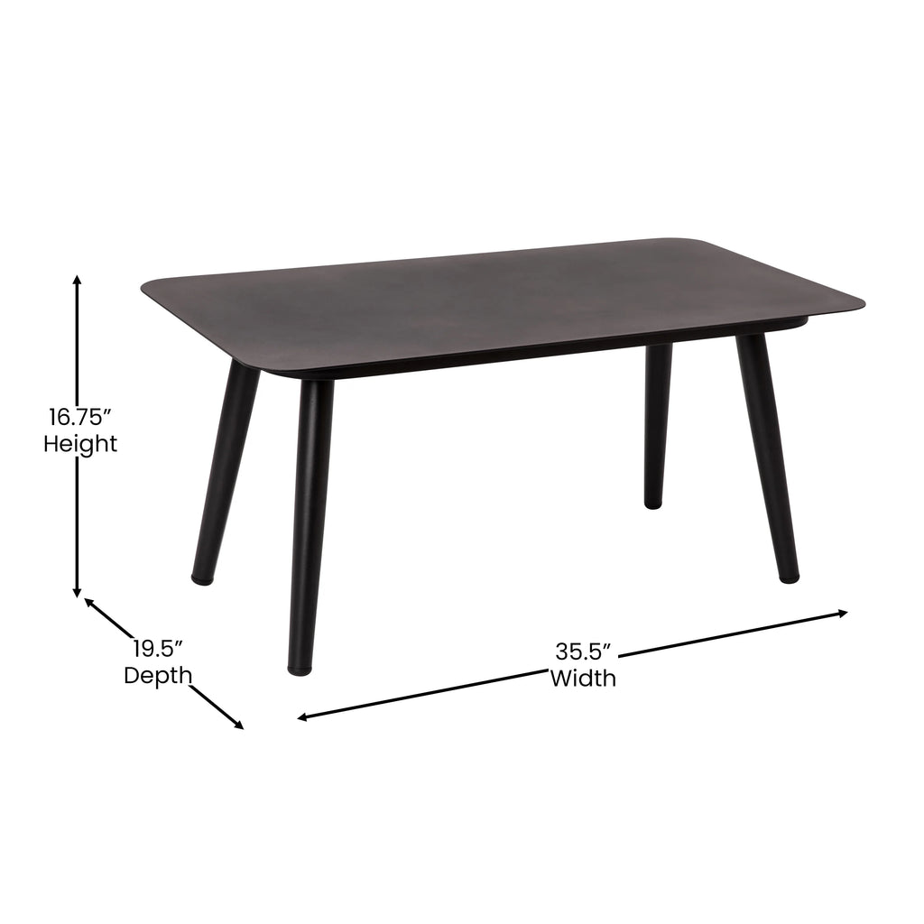 4 Piece Black Woven Aluminum Frame Loveseat, 2 Chair and Coffee Table Set With Gray Cushions H380483