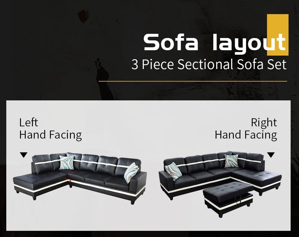 Black & White Faux Leather Sectional with Ottoman Z7447