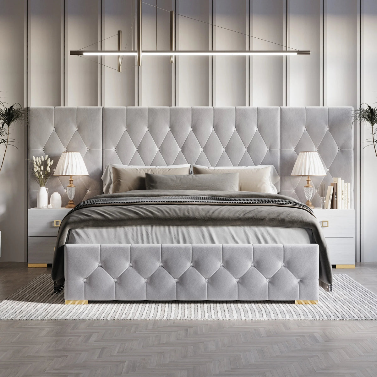 Black Velvet Tufted Platform Bed King F227125