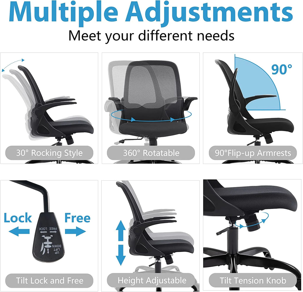 Black Ergonomic Mesh Office Chair with Flip-up Armrests L8525