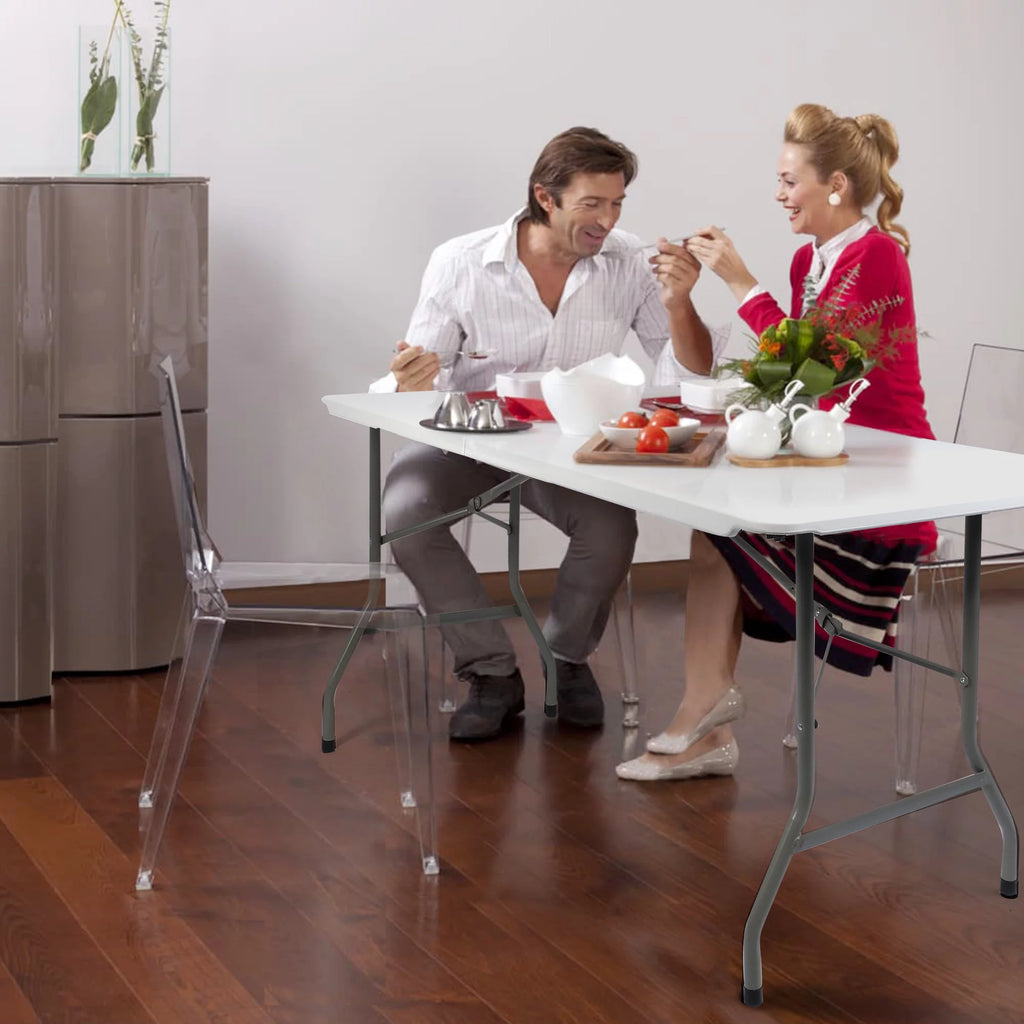 6FT Fold-in-Half White Portable Folding Table T43933