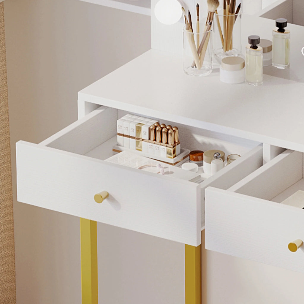 White Vanity Table Set with Lighted Mirror & Stool O47676