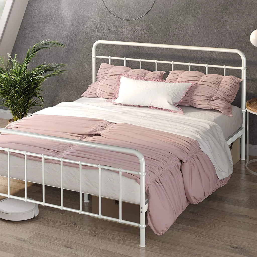 White Full Metal Platform Bed Frame D8257