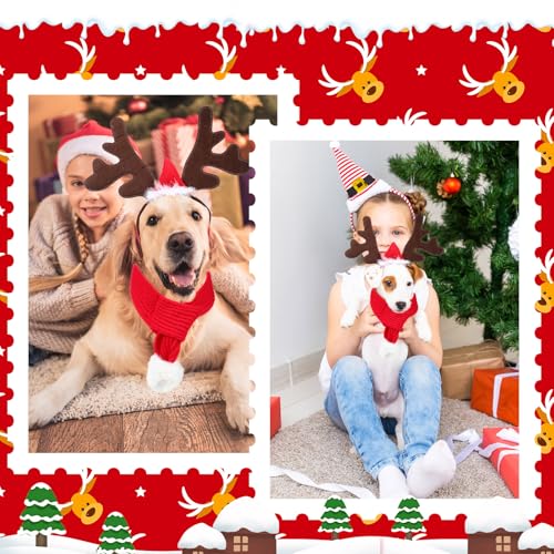 2 Set Pet Christmas Costumes Dog Knitted Scarf Reindeer Antlers Headband O888