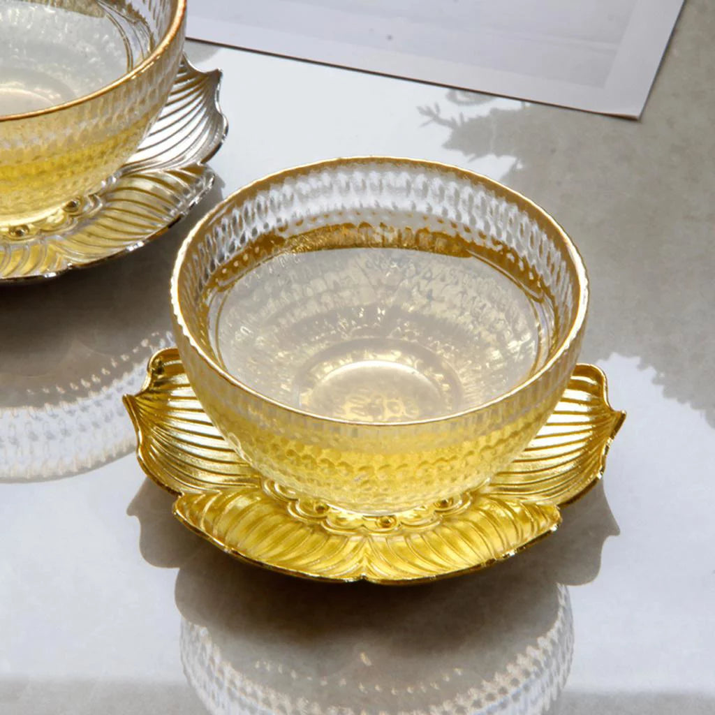 Glass Tea Cup Alloy Saucer Set X57921
