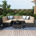 7 Piece Wicker Patio Furniture Set with Cushion and Glass Table E46599