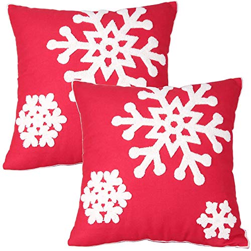 18x18 Soft Canvas Snowflake Embroidery Throw Pillow Covers with Invisible Zipper, 1 Pair, White N68235