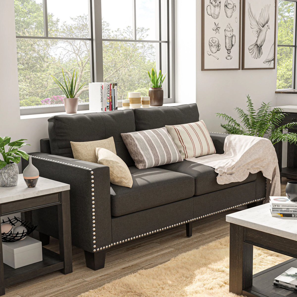 Contemporary Faux Linen Sofa W42309