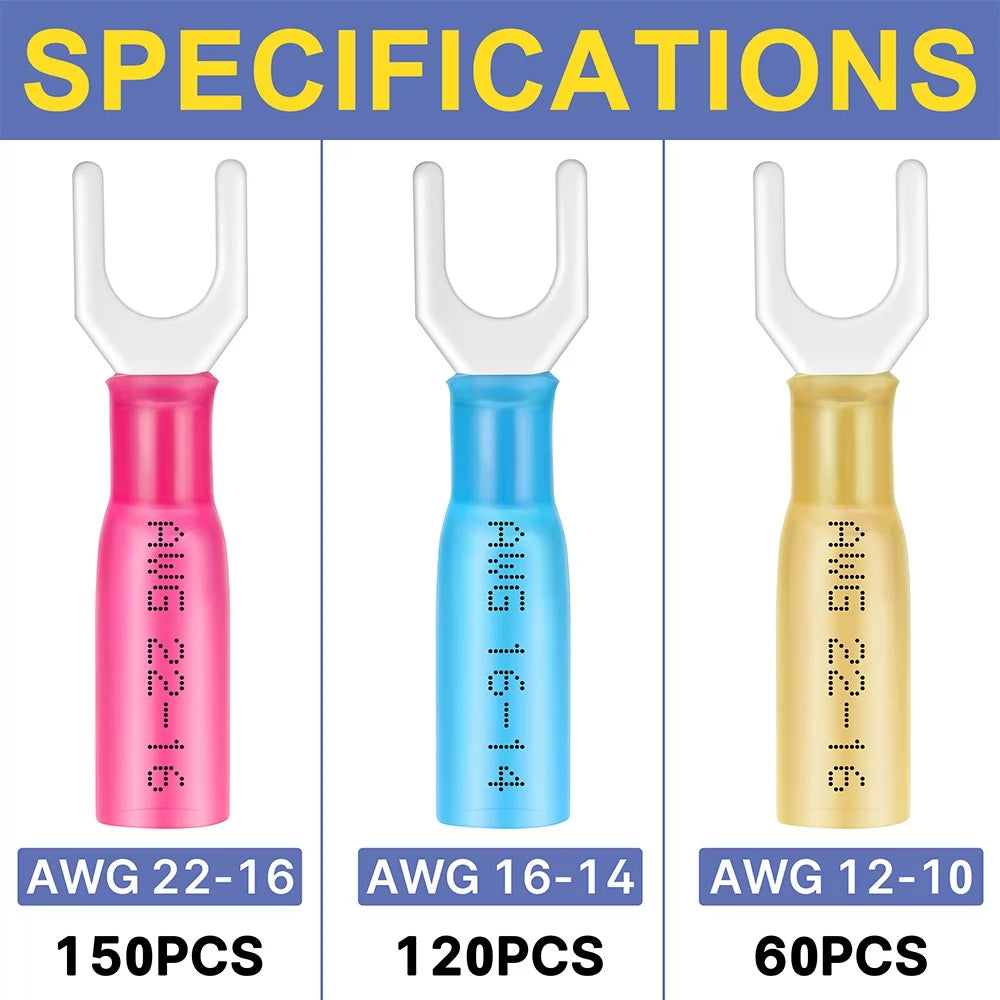 330PCS #10 Marine Grade Heat Shrink Fork Connectors H15571