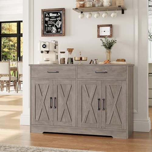 Black Rustic Brown Buffet Cabinet with Drawers and Shelves C267