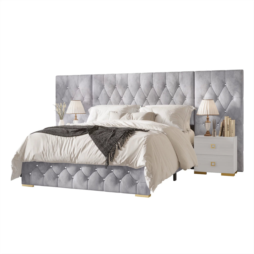 Black Velvet Tufted Platform Bed King F227125