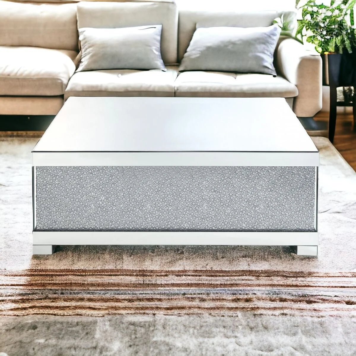 47" Silver Glass Mirrored Coffee Table J4150