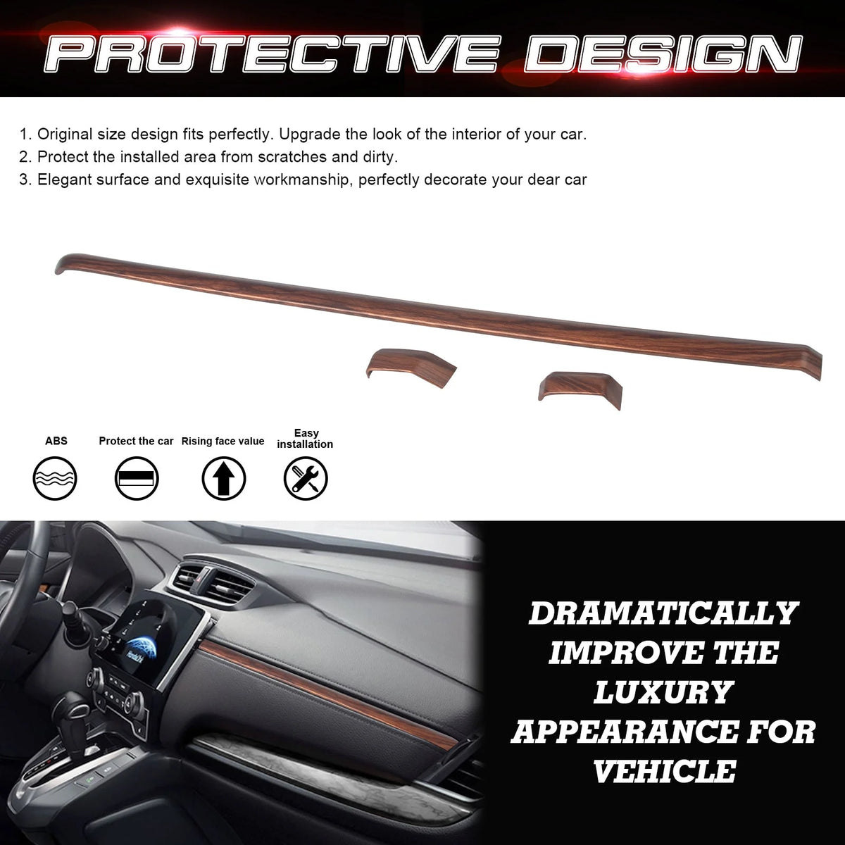 Interior Center Console Upper Stripe Panel Cover Trim Peach Wood Grain H80849