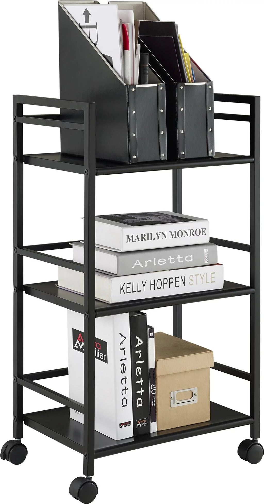 3 Shelf Metal Rolling Utility Cart, Black Q321440