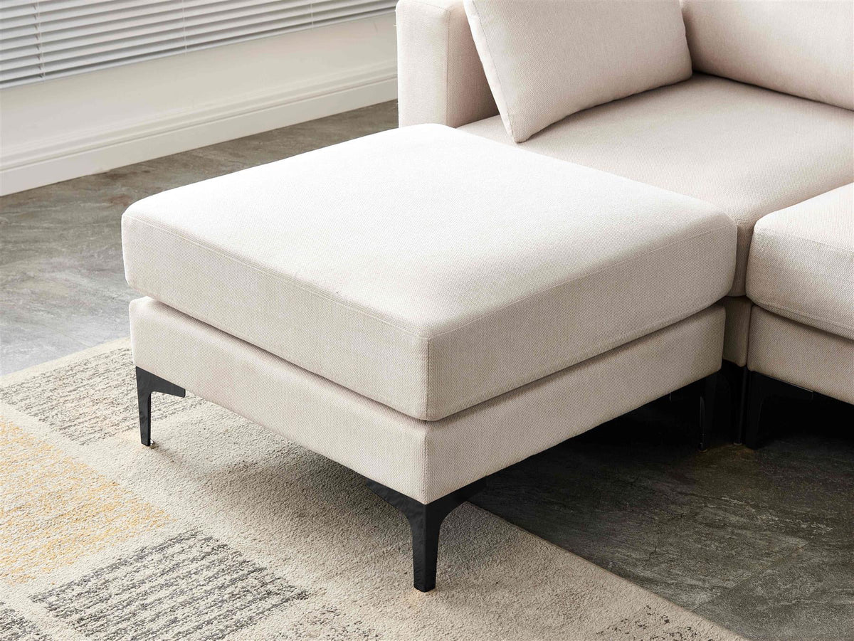 Beige 3 Seater Fabric Sectional Sofa with Ottoman I786