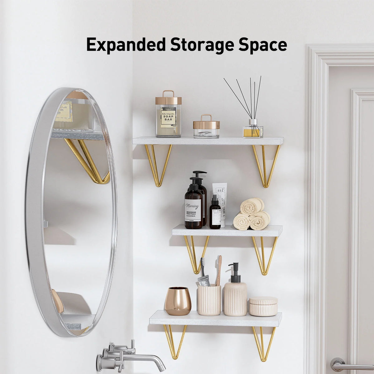 Set of 3 White Wall Mounted Floating Shelves L97409