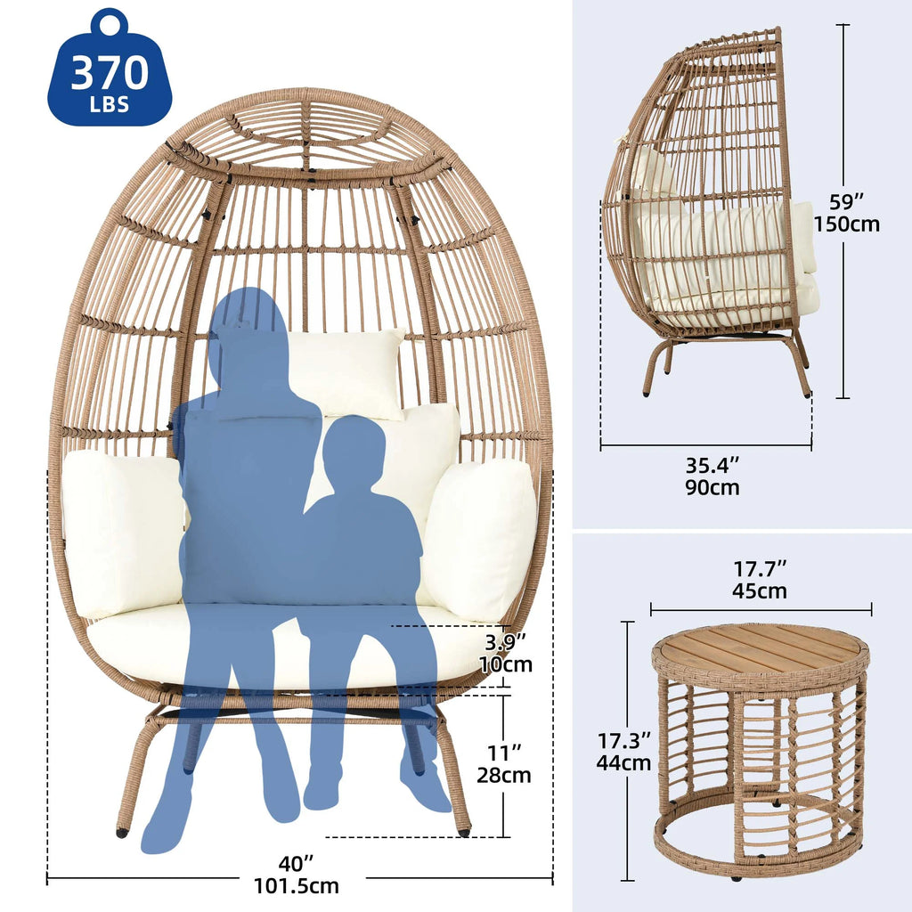 Beige Wicker Egg Chair with Cushions I1997