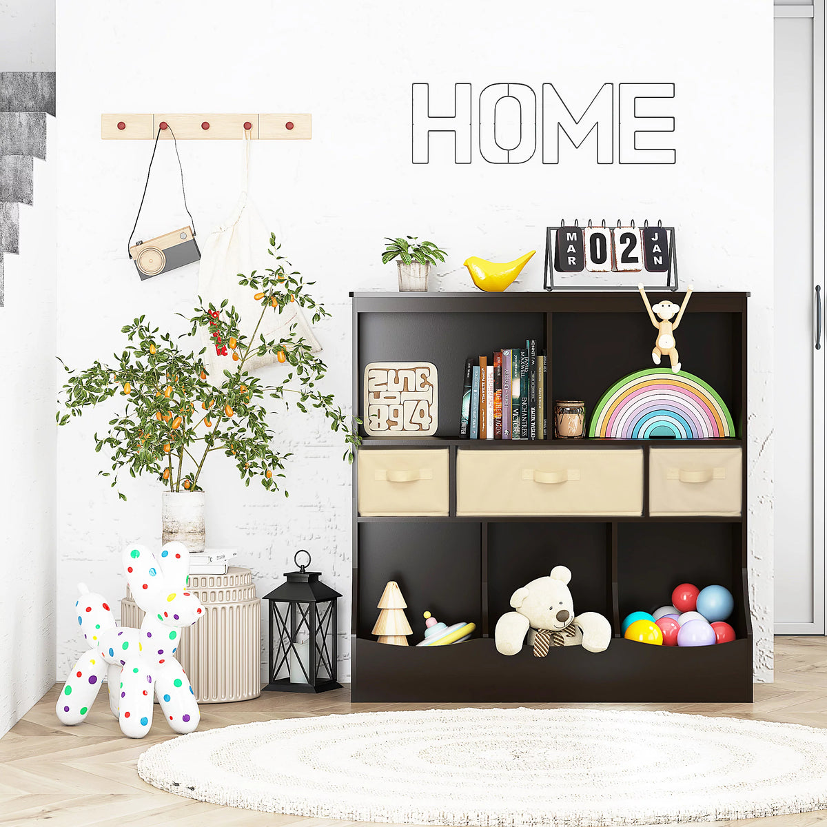 White Toy Storage Organizer with Bookcase U562