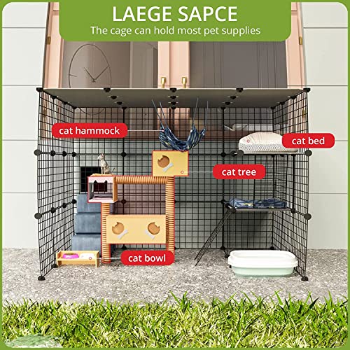Outdoor Cat Cages Enclosure with Enter Door, 55.1Lx41.3Wx41.3H Cat House Playpen H209270