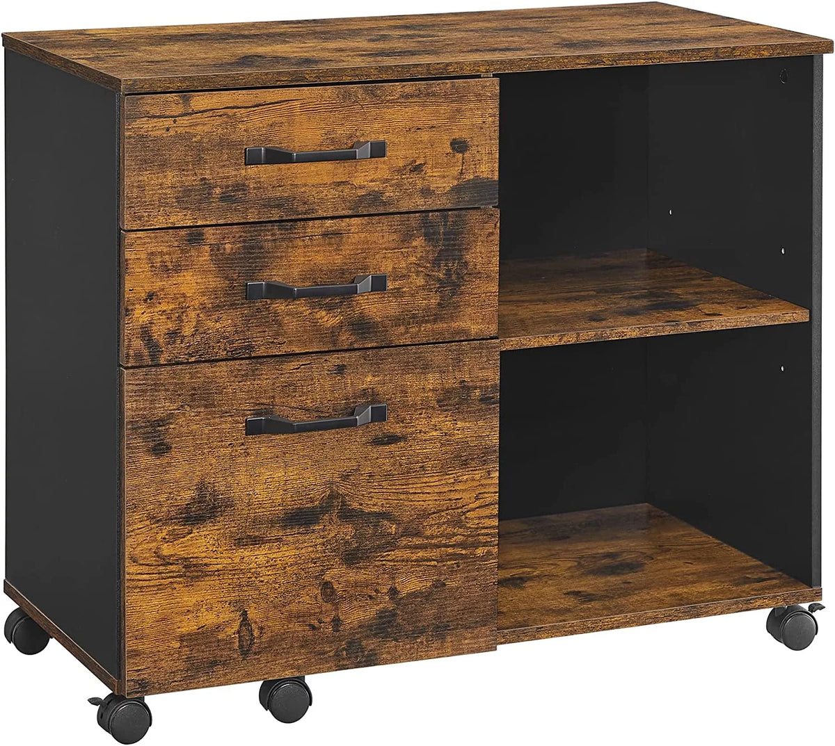 3 Drawer File Cabinet with Open Storage Shelves U79671