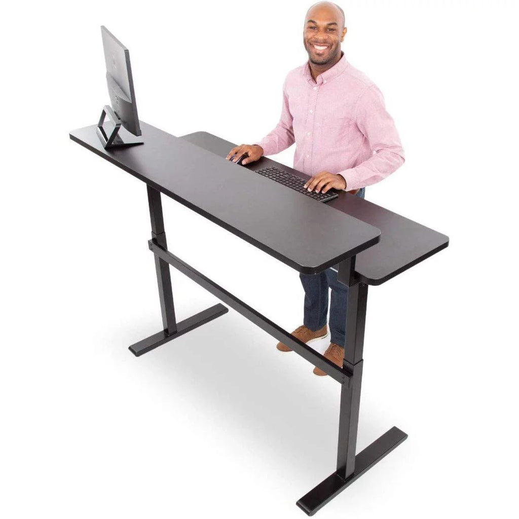 55 Inch Black Crank Adjustable Standing Desk with Shelf V32047