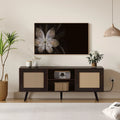 60-inch Rattan TV Stand with Adjustable Shelves and 2 Cabinets Z8082